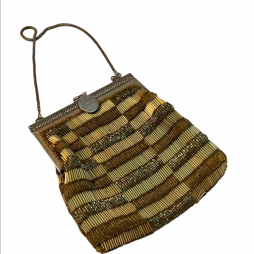 Vintage 1960s  Micro Bead Gold Purse Evening